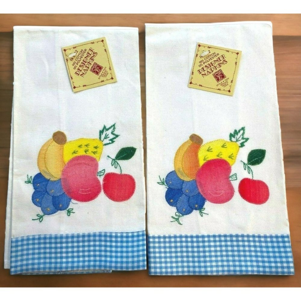 Fruit Bowl Designer Napkins Applique Blue Gingham Kitchen Crafts Blue 14 x 22